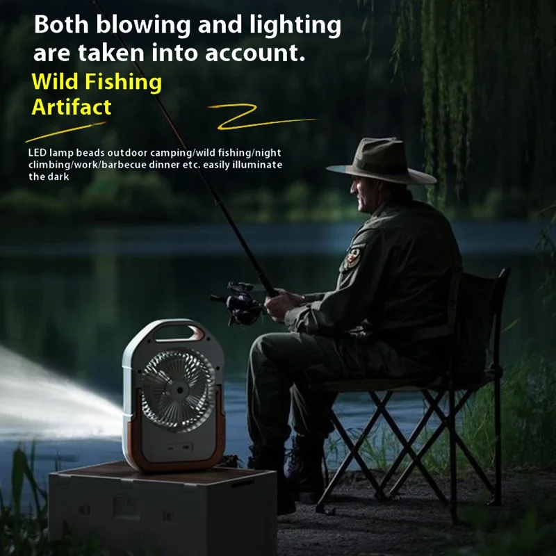 S9 Outdoor Portable Fan High Power 10000mAh Battery Bank 100 Speed Settings Camping / Dorm Use Rechargeable USB-C - Beige