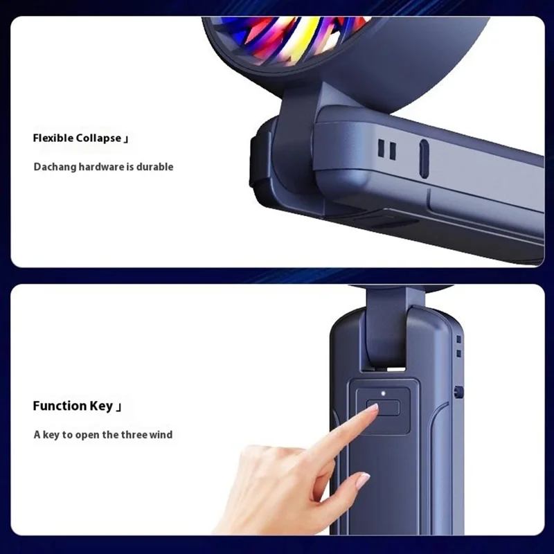 Ventilador portátil N87 con luz RGB de respiración, ajuste de velocidad sin escalones, potente para exteriores - Negro