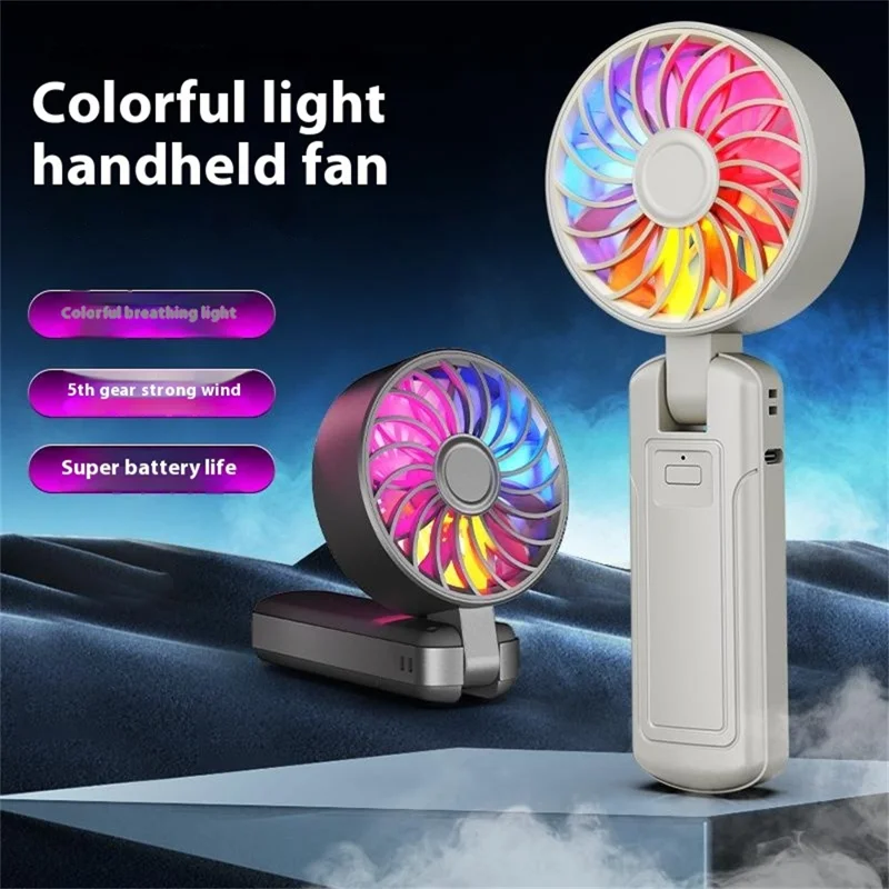 Ventilador portátil N87 con luz RGB de respiración, ajuste de velocidad sin escalones, potente para exteriores - Negro