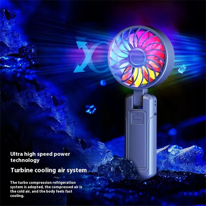 Ventilador portátil N87 con luz RGB de respiración, ajuste de velocidad sin escalones, potente para exteriores - Negro