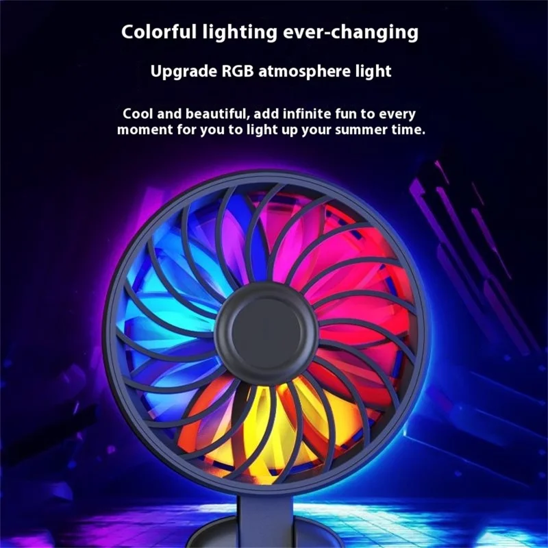 Ventilador portátil N87 con luz RGB de respiración, ajuste de velocidad sin escalones, potente para exteriores - Negro