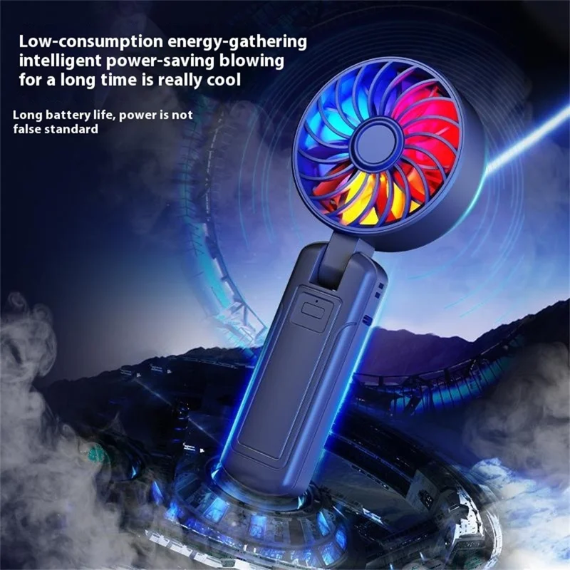 Ventilador portátil N87 con luz RGB de respiración, ajuste de velocidad sin escalones, potente para exteriores - Negro