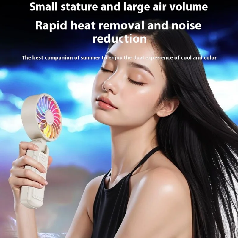 Ventilador portátil N87 con luz RGB de respiración, ajuste de velocidad sin escalones, potente para exteriores - Negro