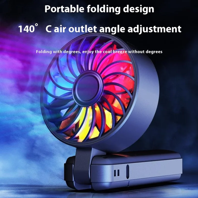Ventilador portátil N87 con luz RGB de respiración, ajuste de velocidad sin escalones, potente para exteriores - Negro