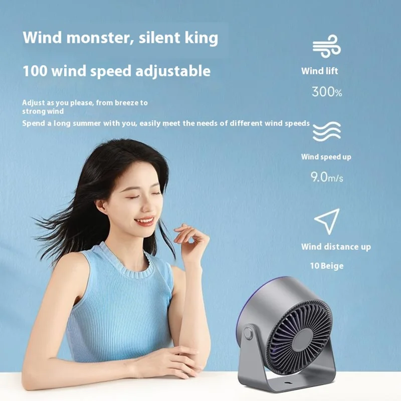 S15 Tischventilator 100 Geschwindigkeiten 2400mAh Wiederaufladbarer Kühlender Persönlicher Ventilator Wandmontage - Grau