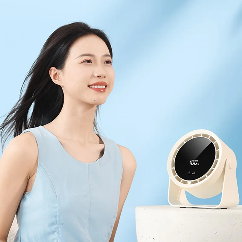 S15 Desktop Circulator Fan 100 Speeds 2400mAh Rechargeable Cooling Personal Fan Wall Mount Fan - Beige