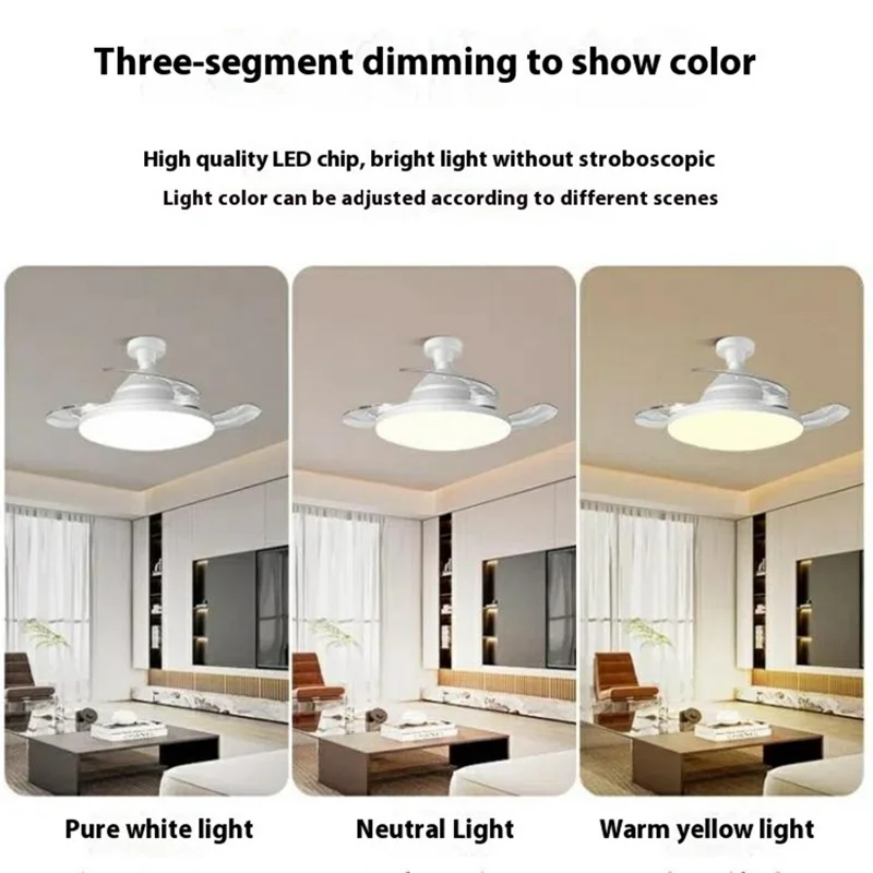 22.5 Inch Invisible Blade Ceiling Fan Light with E27 Socket 3 Color Temperatures Dimmable LED Lamp
