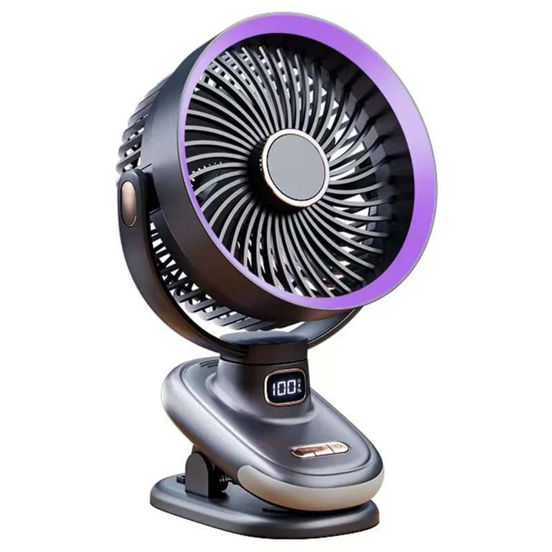 S6 Desktop-Ventilator mit Clip zum Aufklappen, Kühlung mit Timer / 5 Geschwindigkeitsstufen für Zuhause / Büro - Grau