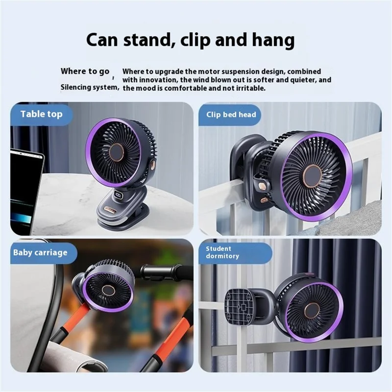 S6 Desktop-Ventilator mit Clip zum Aufklappen, Kühlung mit Timer / 5 Geschwindigkeitsstufen für Zuhause / Büro - Grau