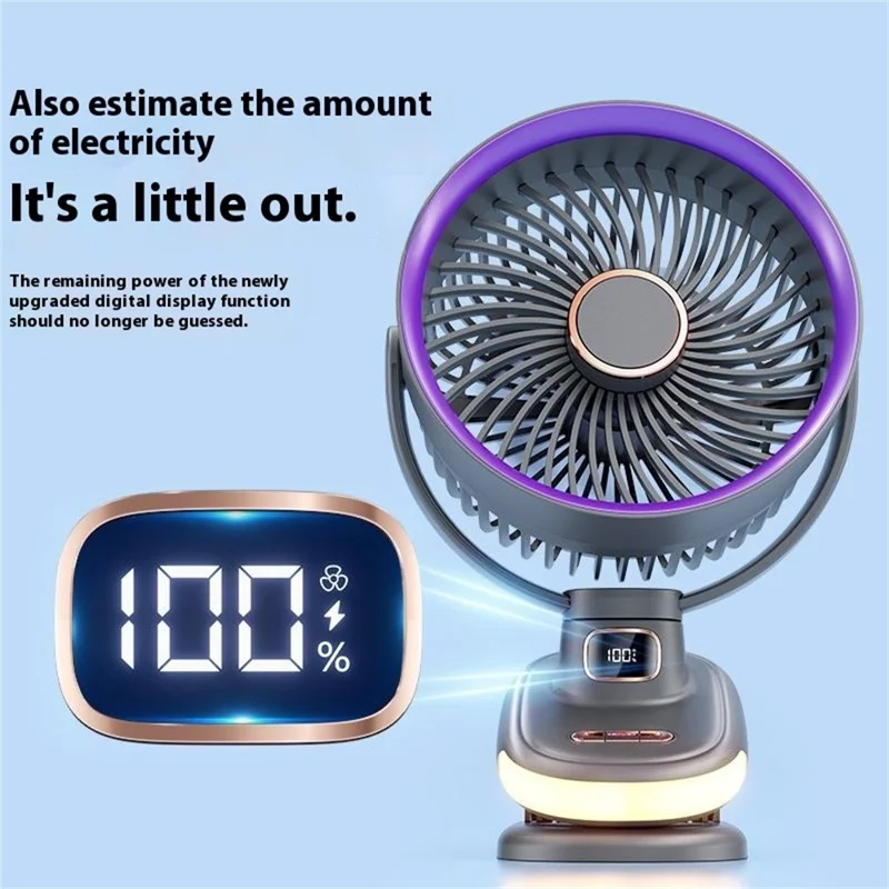 S6 Desktop-Ventilator mit Clip zum Aufklappen, Kühlung mit Timer / 5 Geschwindigkeitsstufen für Zuhause / Büro - Grau