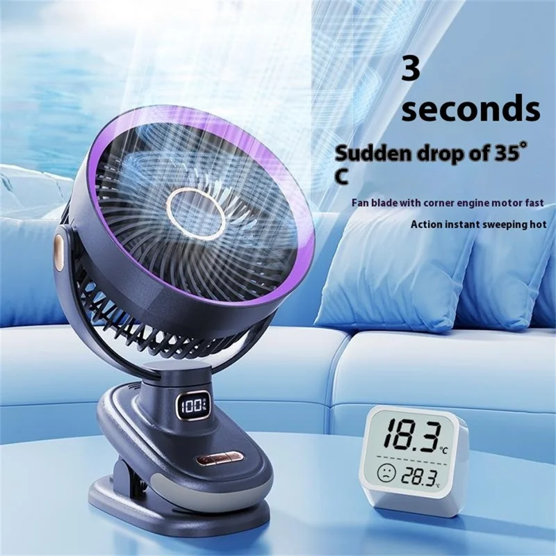 S6 Desktop-Ventilator mit Clip zum Aufklappen, Kühlung mit Timer / 5 Geschwindigkeitsstufen für Zuhause / Büro - Grau