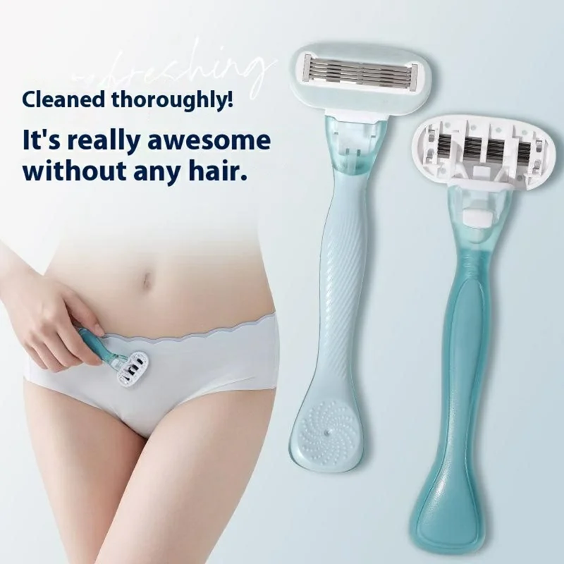 Manueller Haarentfernungsrasierer für Frauen Beine Achseln Bikini-Bereich Langer Griff Trimmer, 1 Griff + 2 Köpfe - Grün