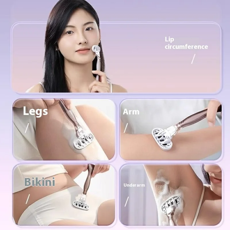Manueller Haarentfernungsrasierer für Frauen Beine Achseln Bikini-Bereich Langer Griff Trimmer, 1 Griff + 2 Köpfe - Grün