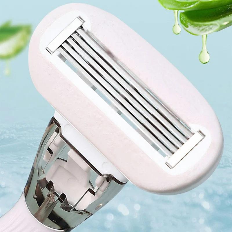 Rasoio manuale per la rimozione dei peli per donna, Rasoio portatile per bikini e corpo, 1 manico + 2 testine - Rosa