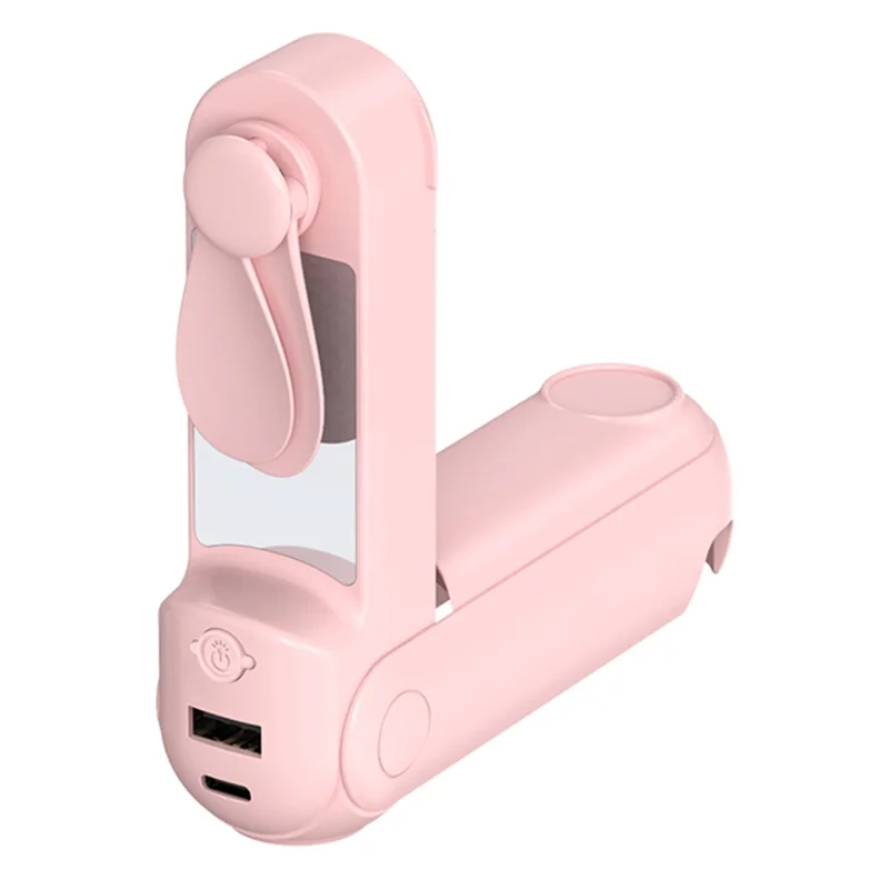 F11 Multifunctional Handheld Fan 5 in 1 Mini Fan Phone Holder Flashlight Mirror Power Bank - Pink