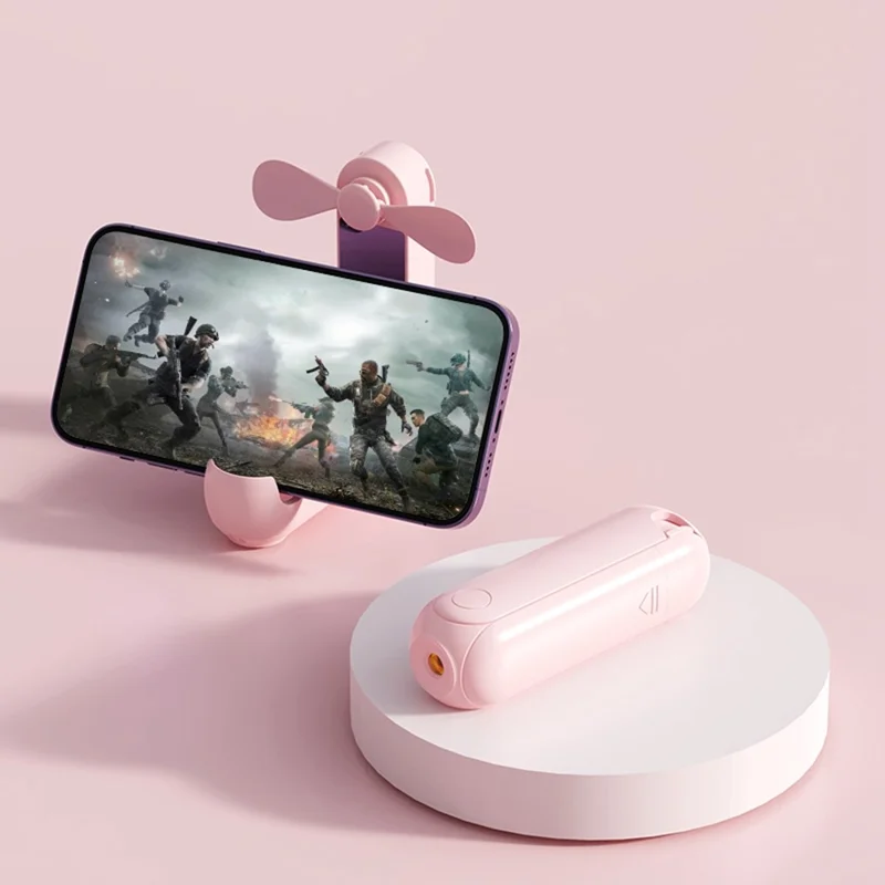F11 Multifunctional Handheld Fan 5 in 1 Mini Fan Phone Holder Flashlight Mirror Power Bank - Pink