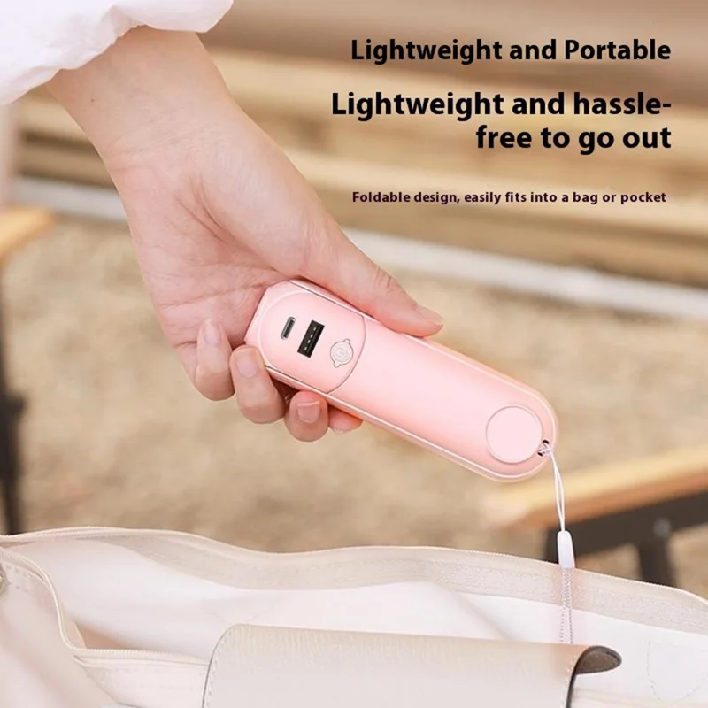 F11 Multifunctional Handheld Fan 5 in 1 Mini Fan Phone Holder Flashlight Mirror Power Bank - Pink