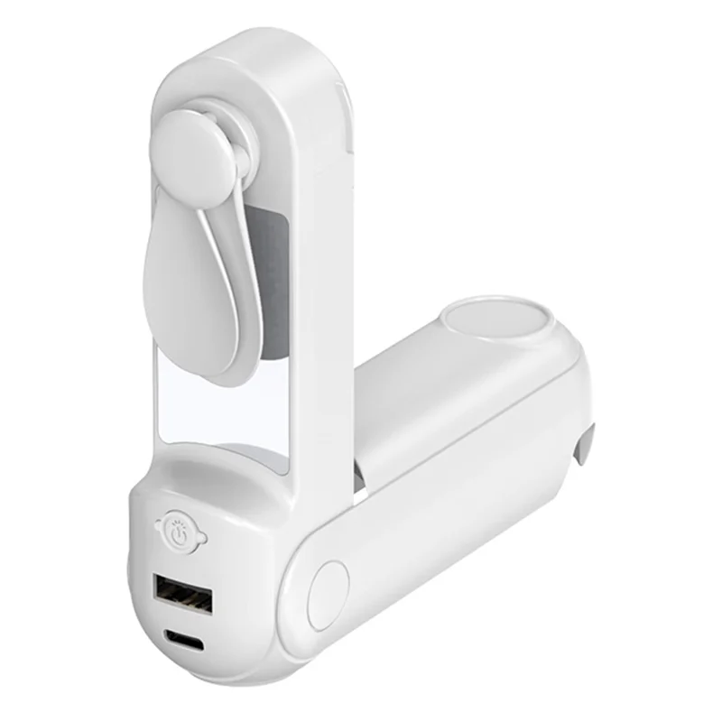 F11 Multifunctional Handheld Fan 5 in 1 Mini Fan Phone Holder Flashlight Mirror Power Bank - White