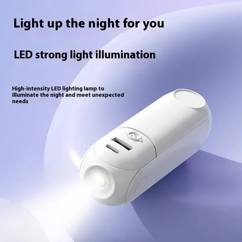 F11 Multifunctional Handheld Fan 5 in 1 Mini Fan Phone Holder Flashlight Mirror Power Bank - White