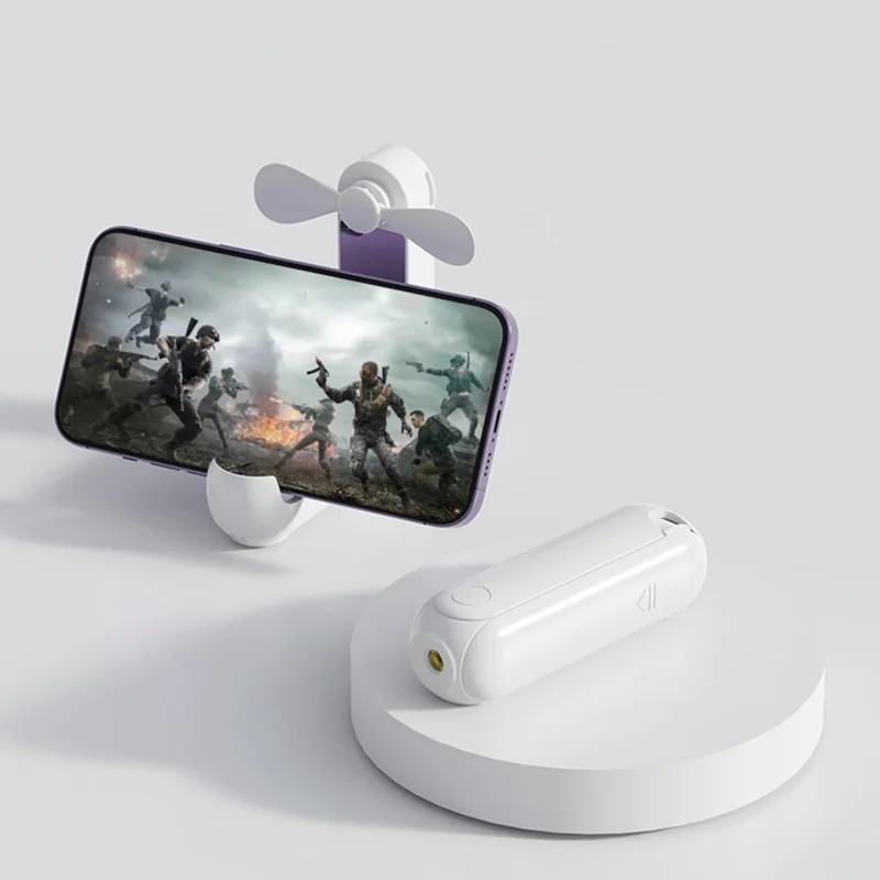 F11 Multifunctional Handheld Fan 5 in 1 Mini Fan Phone Holder Flashlight Mirror Power Bank - White