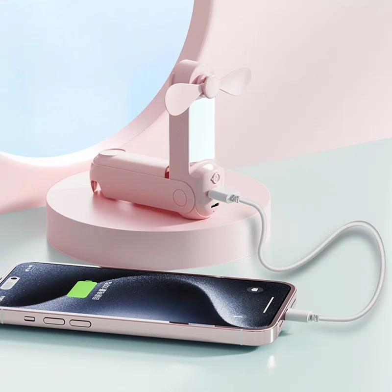 F11 Multifunctional Handheld Fan 5 in 1 Mini Fan Phone Holder Flashlight Mirror Power Bank - White