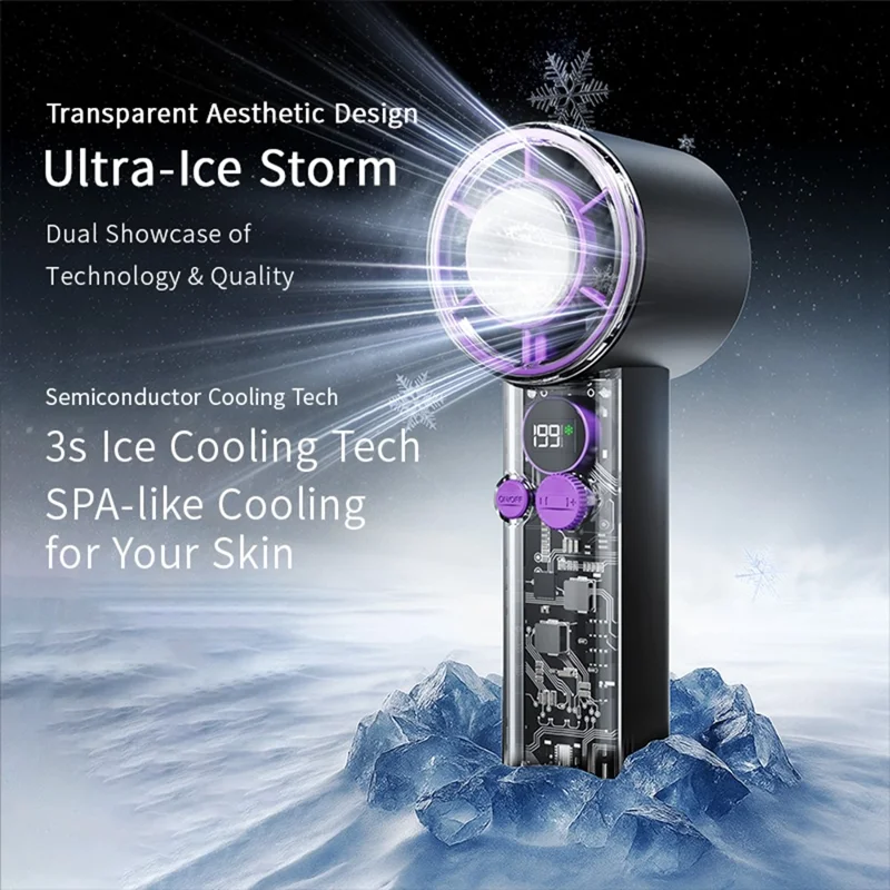 F03 199 Speeds Adjustable 10W Cold Compress Cooling Fan Digital Display Portable Turbo Handheld Fan - Black