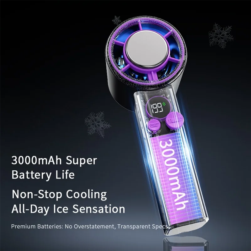 F03 199 Speeds Adjustable 10W Cold Compress Cooling Fan Digital Display Portable Turbo Handheld Fan - Black
