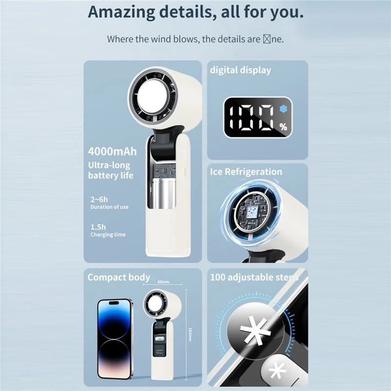 K-801 Cold Compress Summer Cooling Fan 100 Speeds Adjustable Portable Handheld Fan with Digital Display - Pink