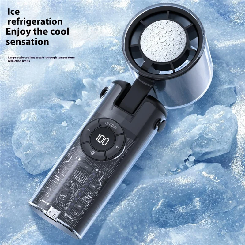 K-811 Transparent Mecha Handheld Fan 100 Speeds Adjustable Foldable Cooling Fan with Flashlight - Black