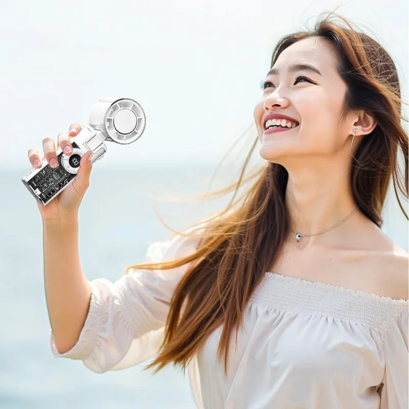 K-811 Transparent Mecha Handheld Fan 100 Speeds Adjustable Foldable Cooling Fan with Flashlight - Black