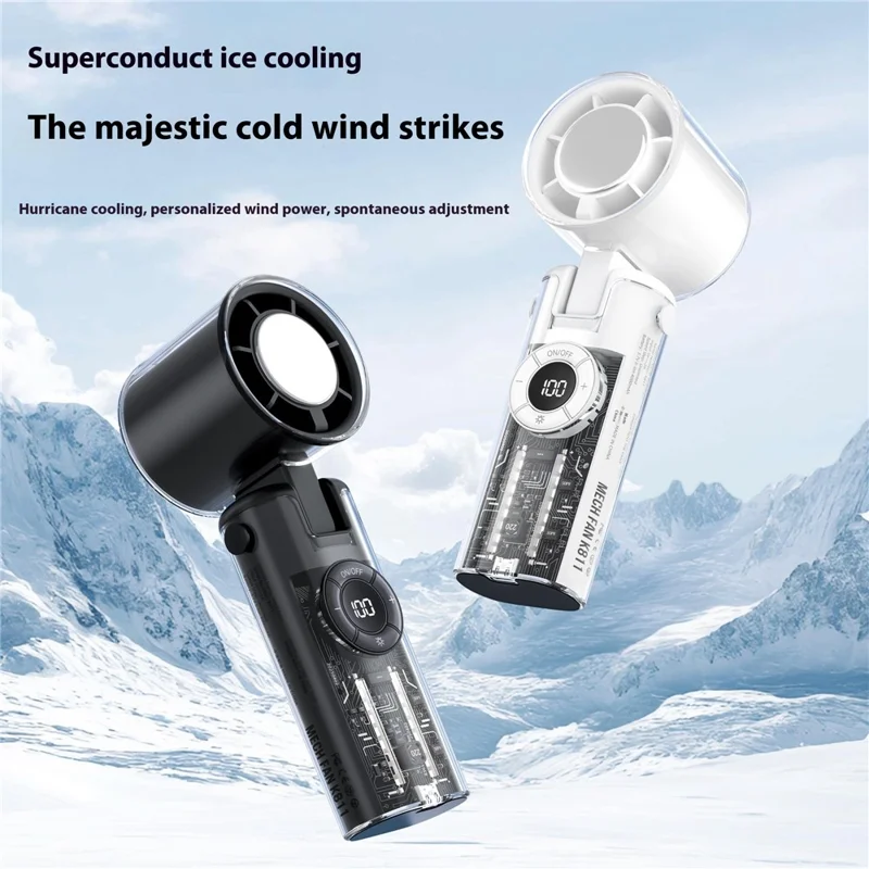 K-811 Transparent Mecha Handheld Fan 100 Speeds Adjustable Foldable Cooling Fan with Flashlight - Black