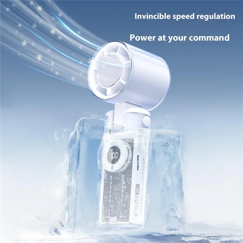 K-811 Transparent Mecha Handheld Fan 100 Speeds Adjustable Foldable Cooling Fan with Flashlight - Purple