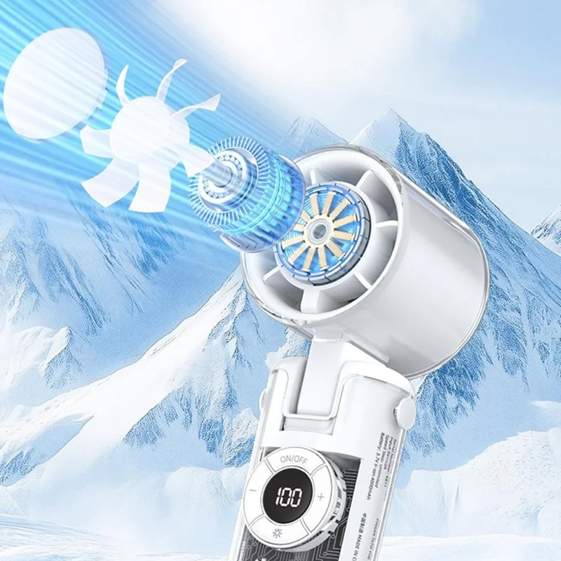 K-811 Transparent Mecha Handheld Fan 100 Speeds Adjustable Foldable Cooling Fan with Flashlight - Purple