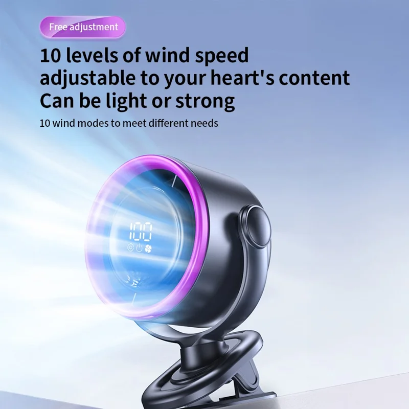 LS02 Desktop Bladeless Clip Fan Touch Control 180 Degree Oscillation Multi Wind Speed Summer Cooling Fan - Grey