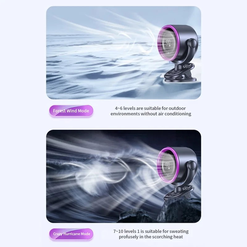 LS02 Desktop Bladeless Clip Fan Touch Control 180 Degree Oscillation Multi Wind Speed Summer Cooling Fan - Grey