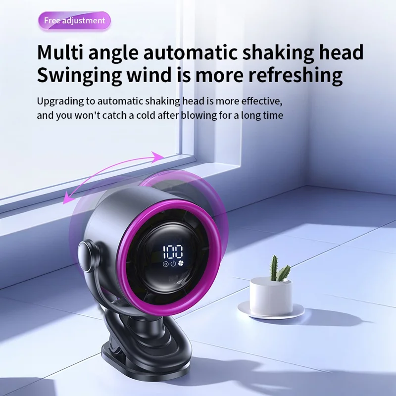 LS02 Desktop Bladeless Clip Fan Touch Control 180 Degree Oscillation Multi Wind Speed Summer Cooling Fan - Grey