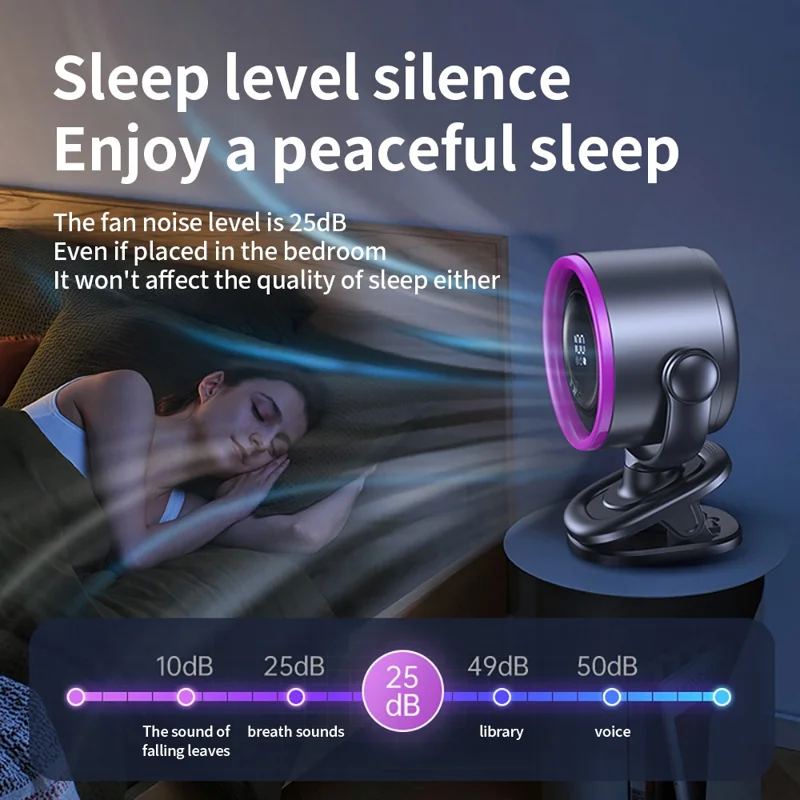 LS02 Desktop Bladeless Clip Fan Touch Control 180 Degree Oscillation Multi Wind Speed Summer Cooling Fan - Grey