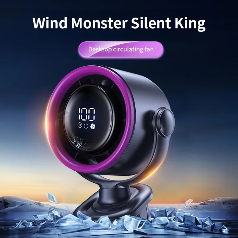LS02 Desktop Bladeless Clip Fan Touch Control 180 Degree Oscillation Multi Wind Speed Summer Cooling Fan - Grey