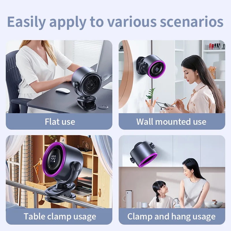 LS02 Desktop Bladeless Clip Fan Touch Control 180 Degree Oscillation Multi Wind Speed Summer Cooling Fan - Grey