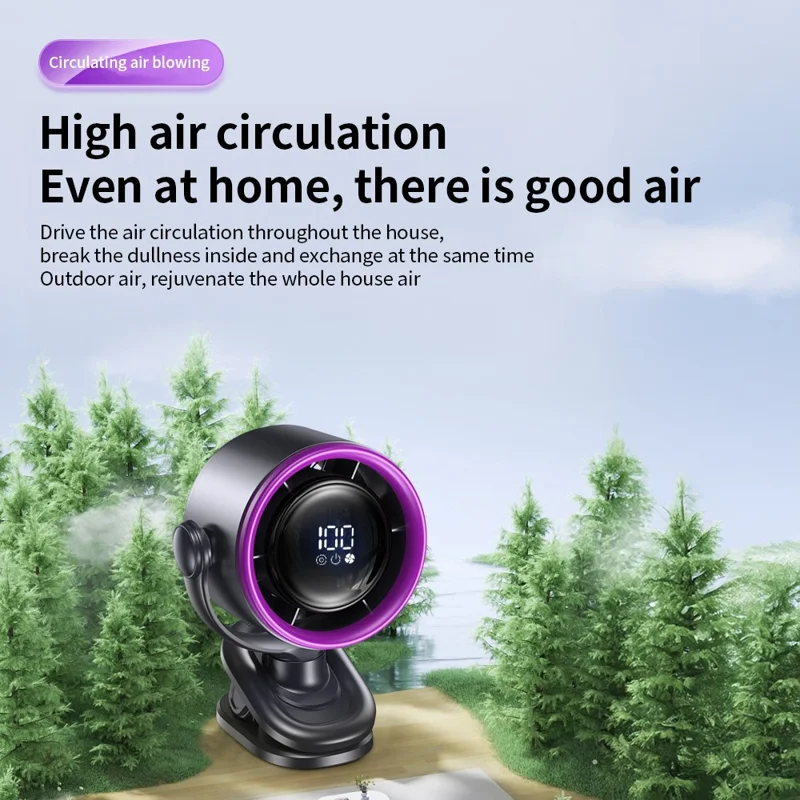 LS02 Desktop Bladeless Clip Fan Touch Control 180 Degree Oscillation Multi Wind Speed Summer Cooling Fan - Grey
