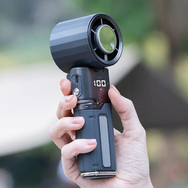 MF120 Retractable Handheld Fan 6000mAh Outdoor Digital Display Power Bank High Speed Fan - Black