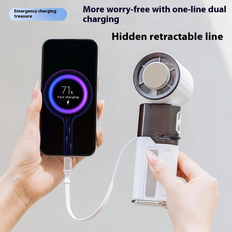 MF120 Retractable Handheld Fan 6000mAh Outdoor Digital Display Power Bank High Speed Fan - White