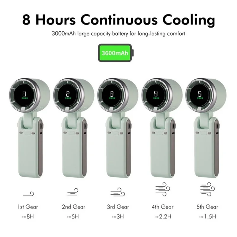 N607 Foldable Handheld Fan Turbo High Speed Silent USB Rechargeable Neck Fan - Green