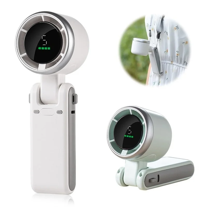 N607 Foldable Handheld Fan Turbo High Speed Silent USB Rechargeable Neck Fan - Green
