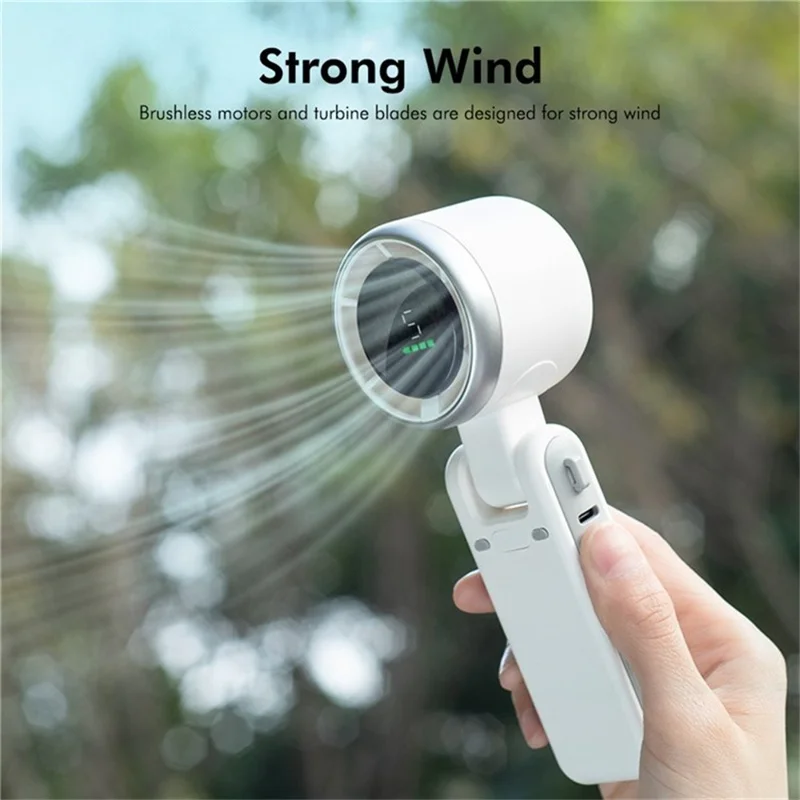 N607 Foldable Handheld Fan Turbo High Speed Silent USB Rechargeable Neck Fan - White