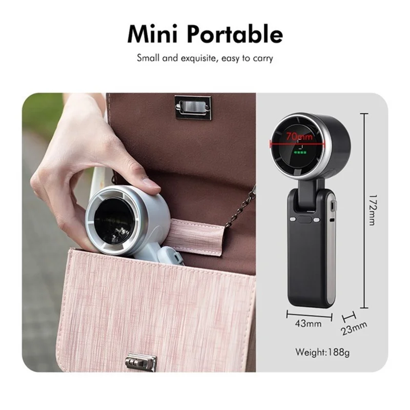 N607 Foldable Handheld Fan Turbo High Speed Silent USB Rechargeable Neck Fan - White