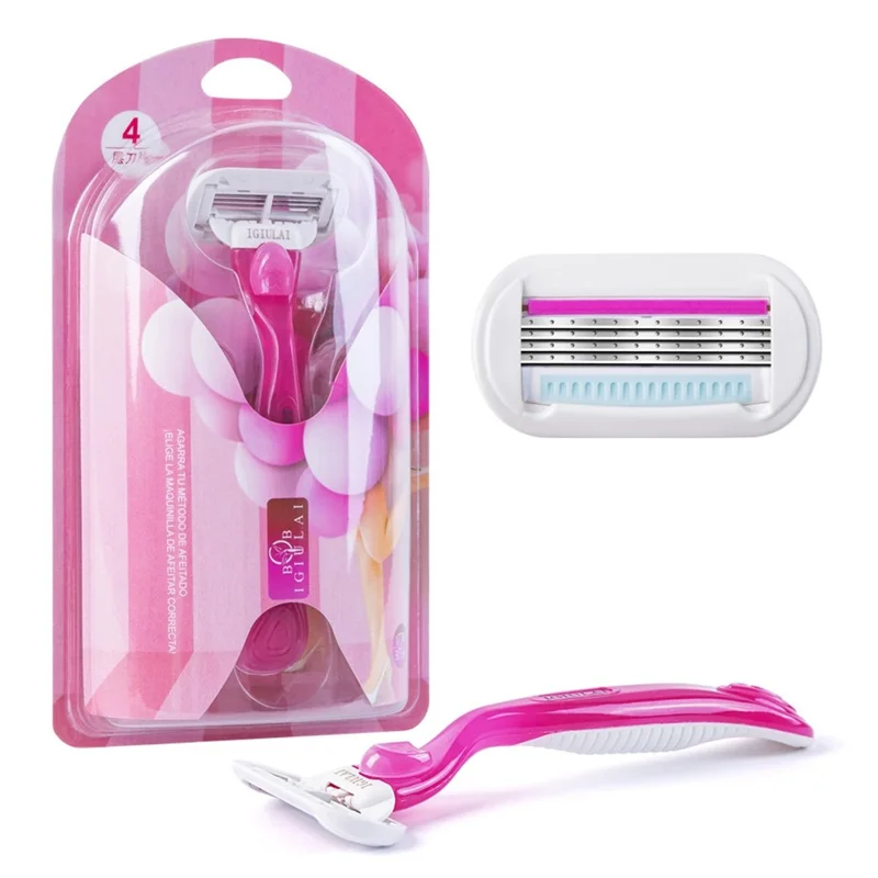 BOB IGIULAI For Women 4 Layers Manual Hair Remover Waterproof Shaving Kit with 3 Heads + 1 Handle
