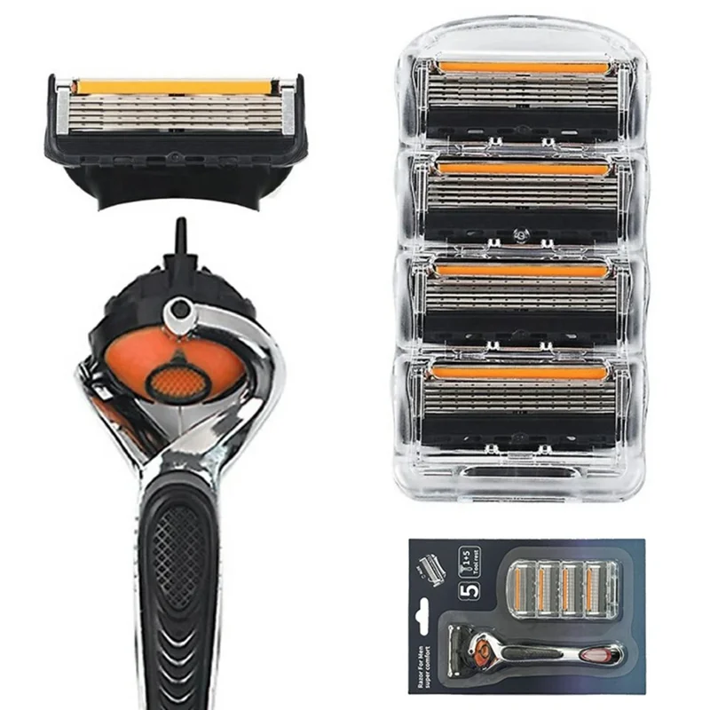 5 Layers Manual Razor for Men Shaving Tool Multifunction Hair Trimmer, with 5 Heads + 1 Handle