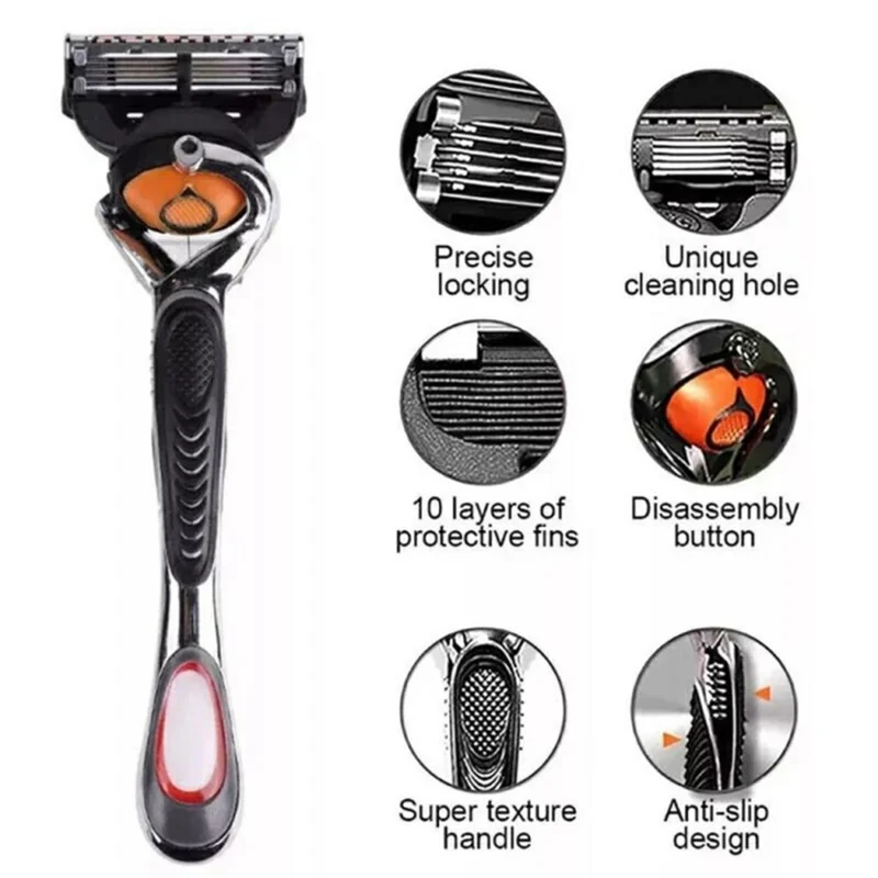 5 Layers Manual Razor for Men Shaving Tool Multifunction Hair Trimmer, with 5 Heads + 1 Handle
