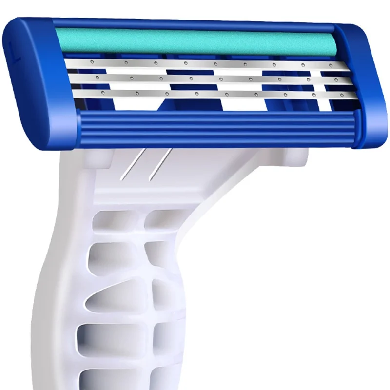 BOB IGUETTA Portable Shaving Kit 3-layer Blade Manual Razor with 1 Handle and 4 Replacement Heads, Blue
